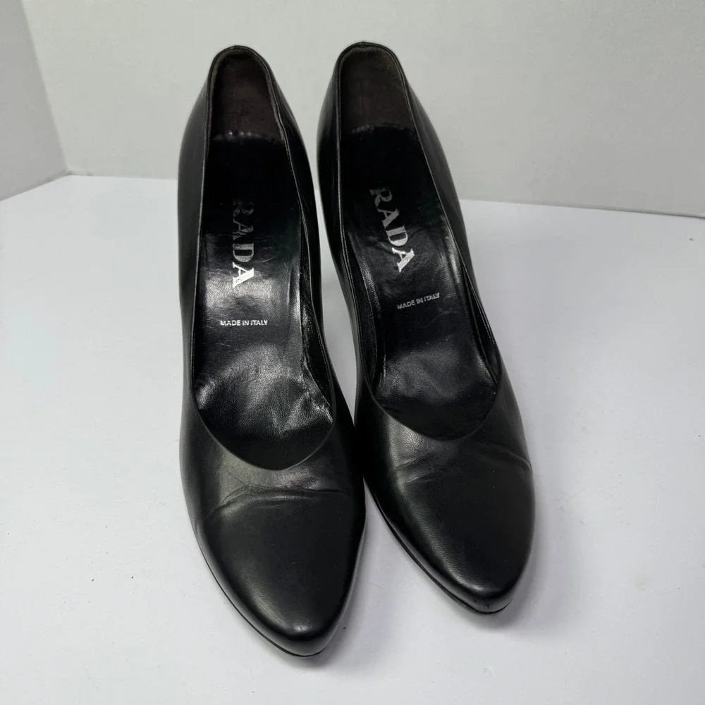 Prada Black Leather Pointed Toe Stiletto High Heel Pumps Made in Italy Women's - Picture 1 of 11